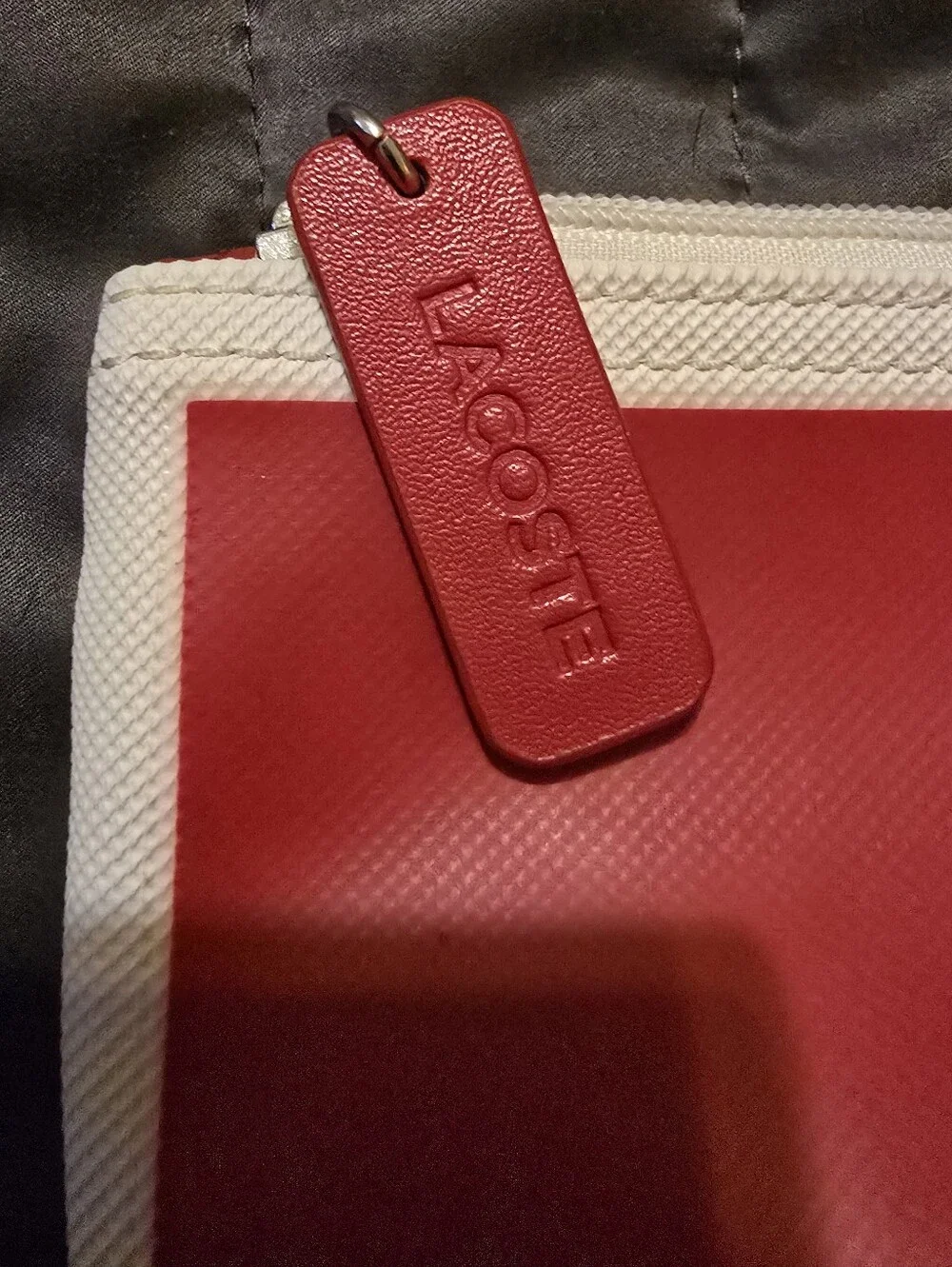 Lacoste Red White Trim L.12.12 Concept Shopping Bag Large Zipper Tote Purse